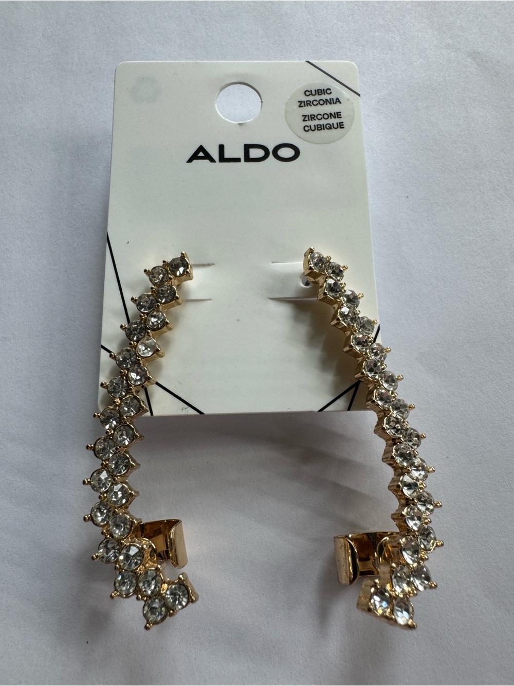 ALDO Gold Crystal-Embellished Curved Hoop Earrings - Clear Stones